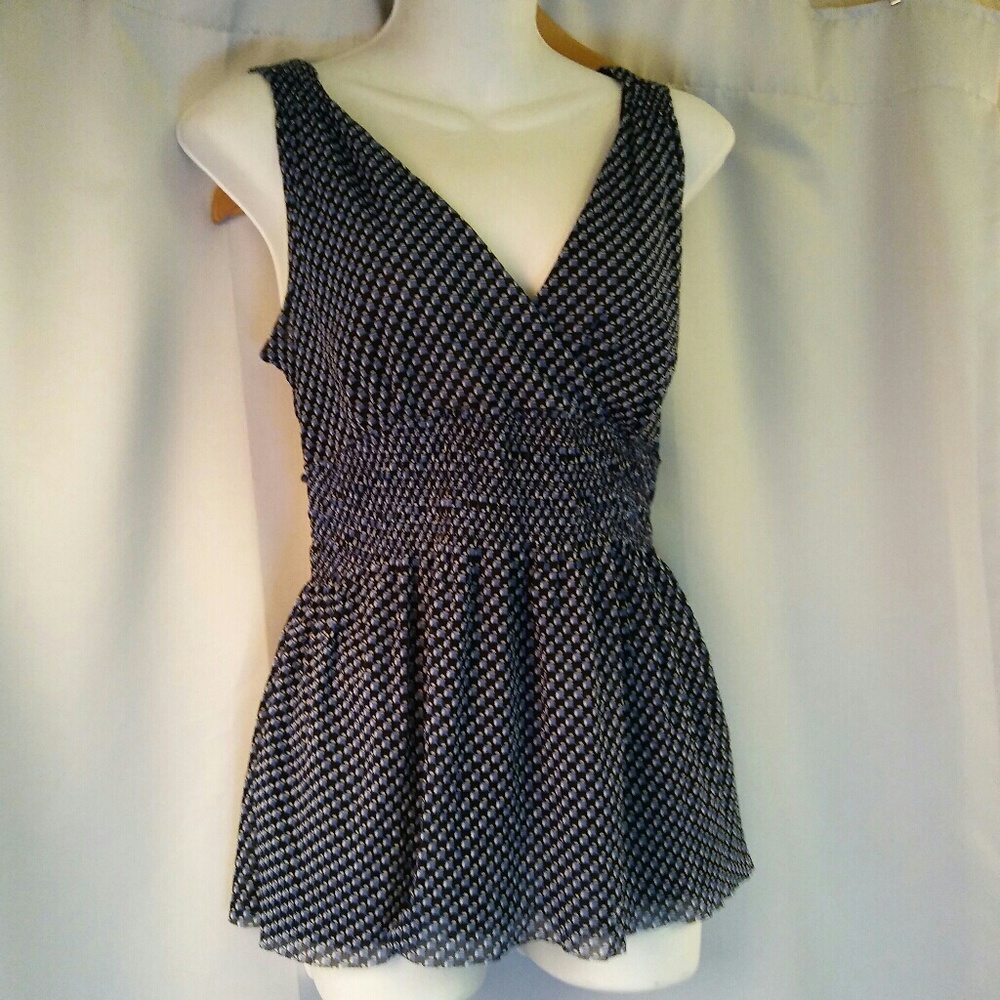 Michael Kors Black and White Patterned Peplum Tunic Top